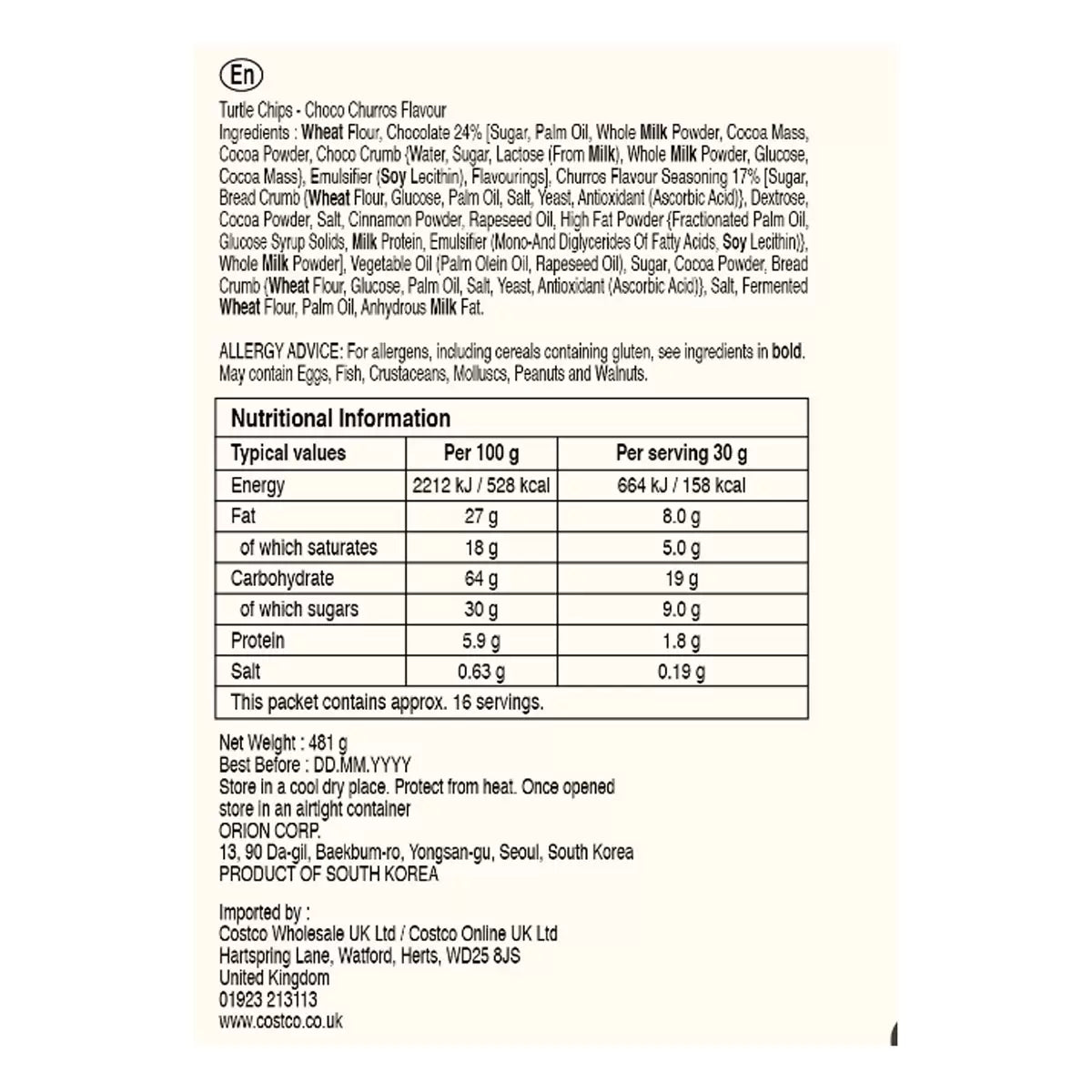 Orion Turtle Chips Choco Churros 481g