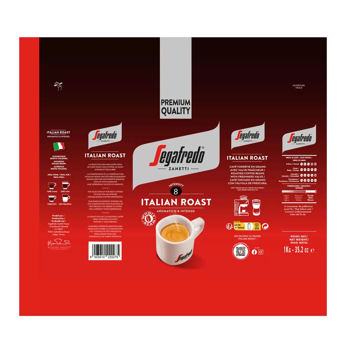Segafredo Zanetti Italian Roast Whole Beans, 1kg
