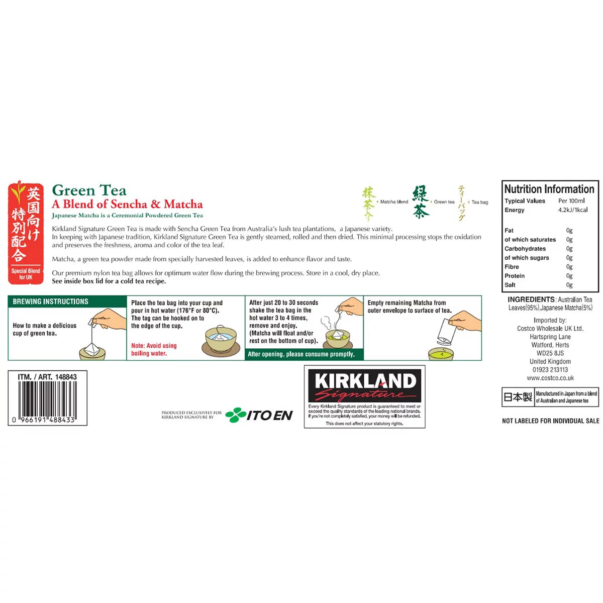 Kirkland Signature Green Tea Matcha Blend, 100 Tea Bags