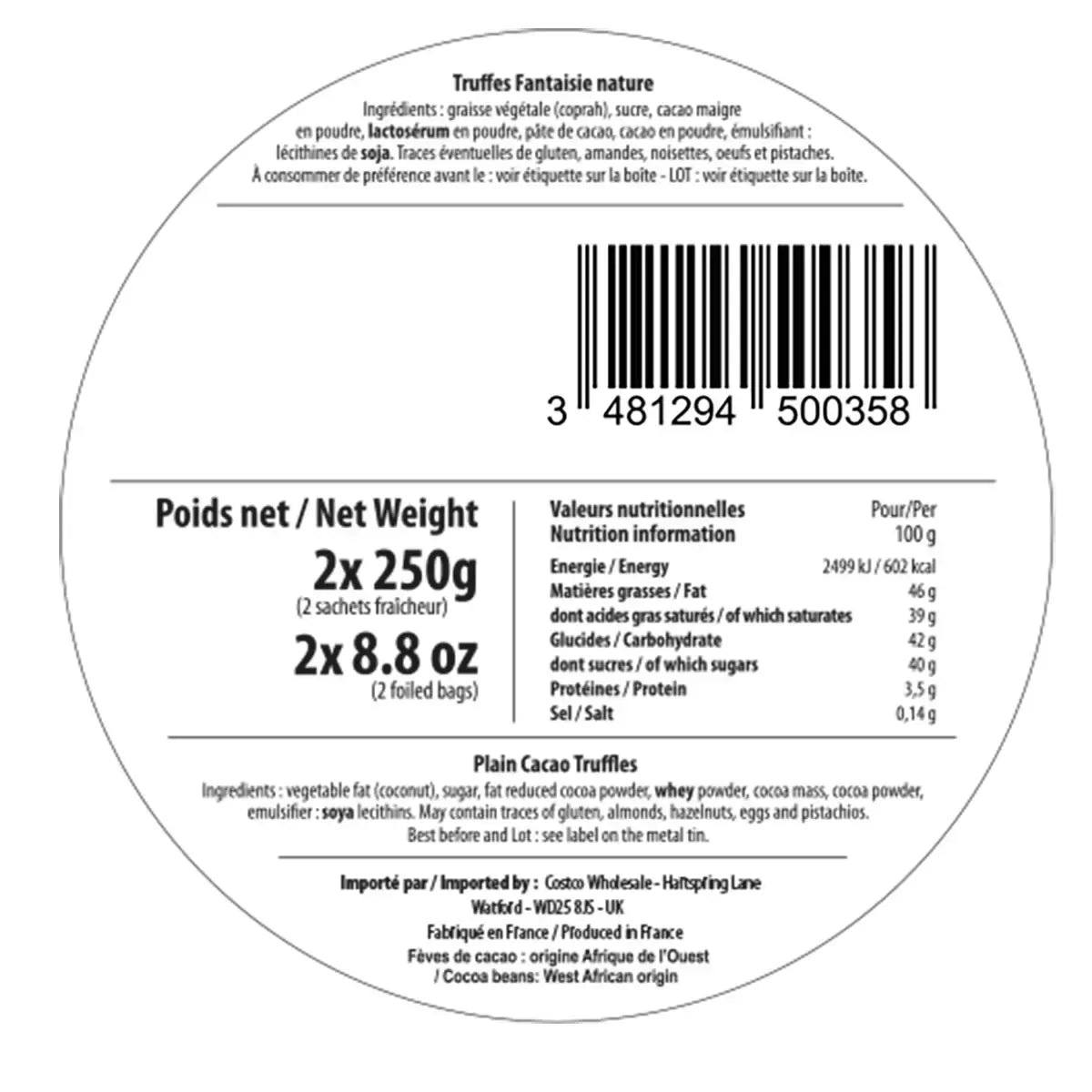 Mathez Cocoa Dusted French Truffles 2x500g Tins