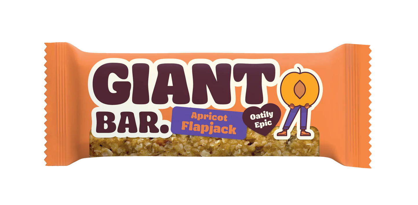 Giant Bar apricot flapjack packaging on a white background