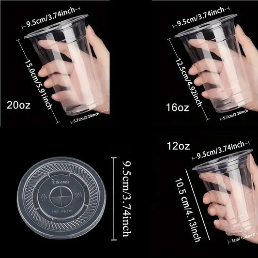 50 Sets 12/16/20OZ Transparent Tape Covered Disposable Plastic Cup for