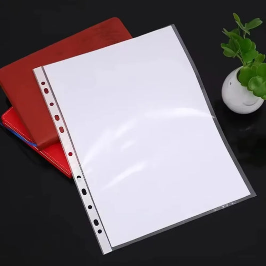 100pcs 11 Holes Transparent Plastic Punched File Folders A4 Document