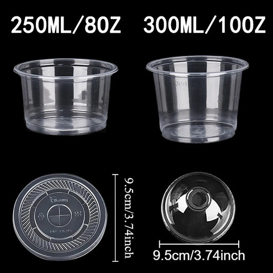 50PCS Disposable Transparent Plastic Cups Dome Flat Lids Milk Tea Cups