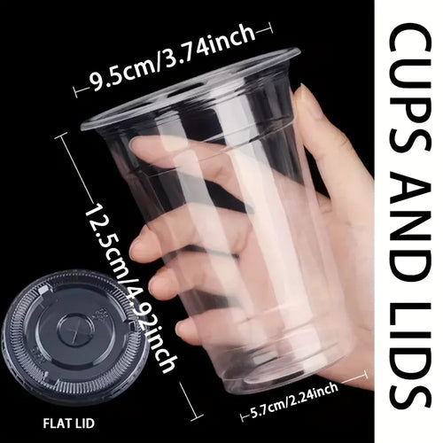 50pcs/Set 12/16OZ Plastic Cups With Lids Disposable Cups For Iced