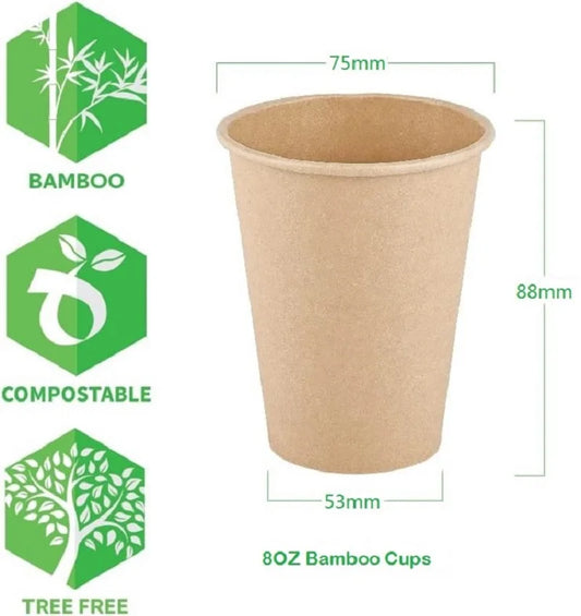 8oz Bamboo Fiber Paper Cups Brown Kraft Disposable Coffee Cups