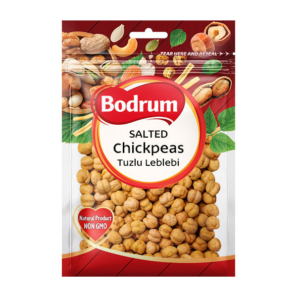 Packaging of Bodrum salted chickpeas on a white background