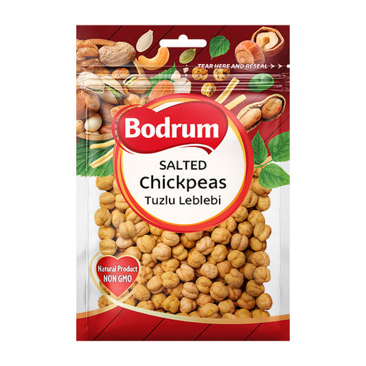 Packaging of Bodrum salted chickpeas on a white background