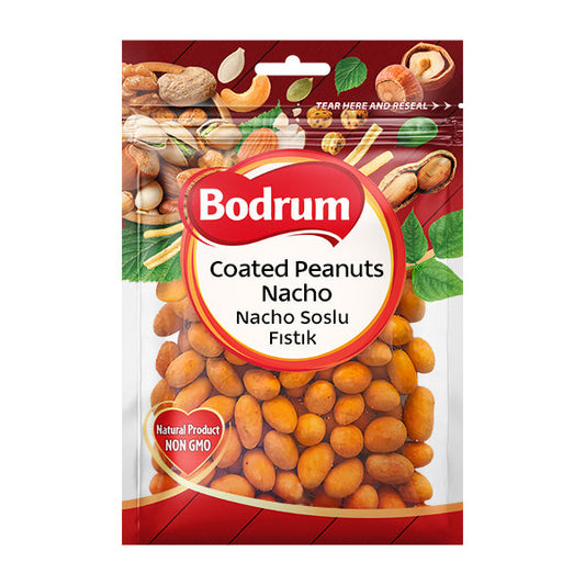Packaging of Bodrum Coated Peanuts Nacho on a white background