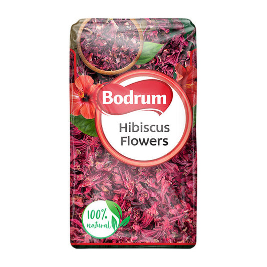Packaging of Bodrum Hibiscus Flowers with floral design and brand name.