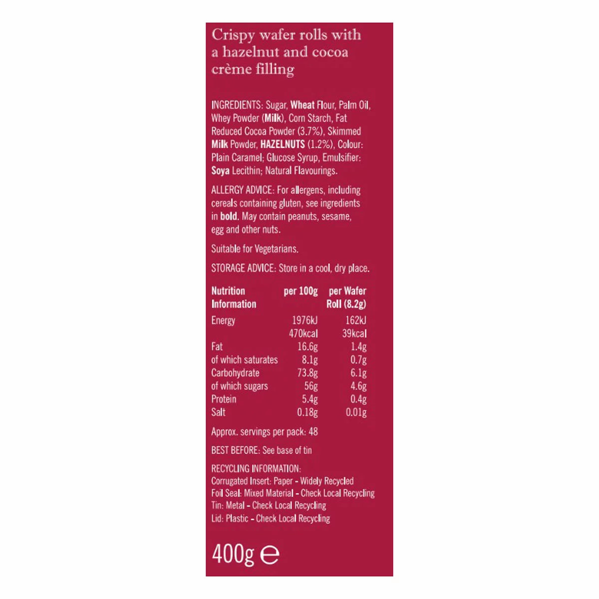 Chloe's Hazelnut & Cocoa Wafer Rolls, 2 x 400g