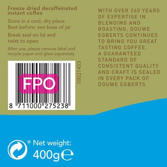 Douwe Egberts Pure Decaff Medium Roast 400g