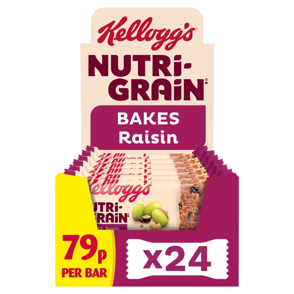 Kellogg's Nutri-Grain Raisin bars packaging on a white background