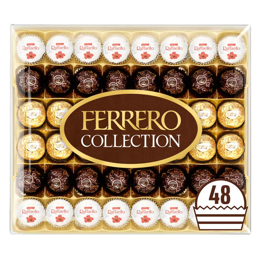 Ferrero Rocher chocolate collection in a box with Ferrero logo