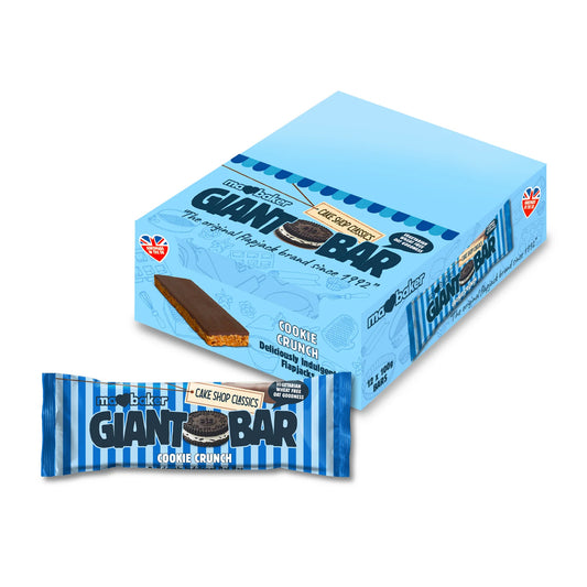 Box and single Giant Bar packaging with blue and white design on a white background
