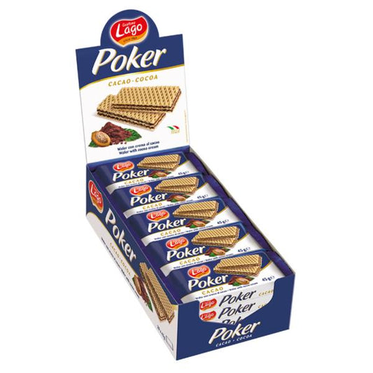 Multipack of 20 Lago Poker Cocoa Wafer Bars 45g, Italian chocolate cream wafers for lunchboxes