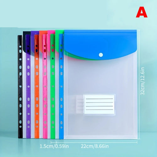 6pcs Plastic Envelope With Adhesive Snaps & 11 Holes File Folder