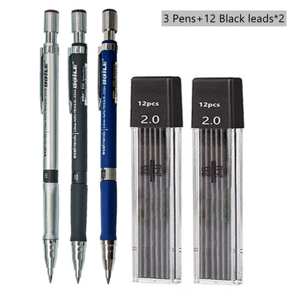 Mechanical Pencil Set 2.0 mm with 2B Black/Colors Lead Refill For