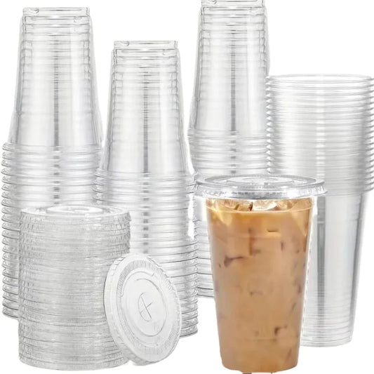 50 Sets 12/16/20OZ Transparent Tape Covered Disposable Plastic Cup for