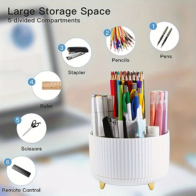 A desktop pen holder, pencil holder, 5 slots, 360° rotating desktop