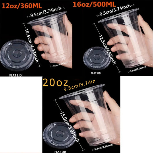 50PCS Disposable Plastic Cups with Lids for Ice Coffee Cold Drinks