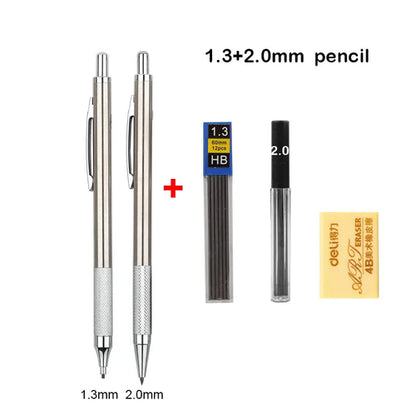 Full Metal Mechanical Pencil Set – 0.3 to 2.0mm Precision Drawing Tools for Art & Drafting