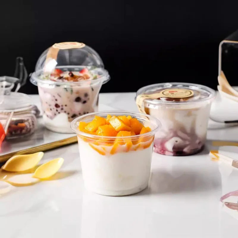 50PCS Disposable Transparent Plastic Cups Dome Flat Lids Milk Tea Cups