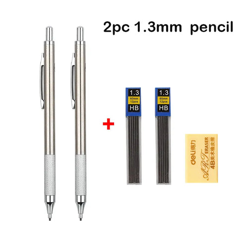 Full Metal Mechanical Pencil Set – 0.3 to 2.0mm Precision Drawing Tools for Art & Drafting