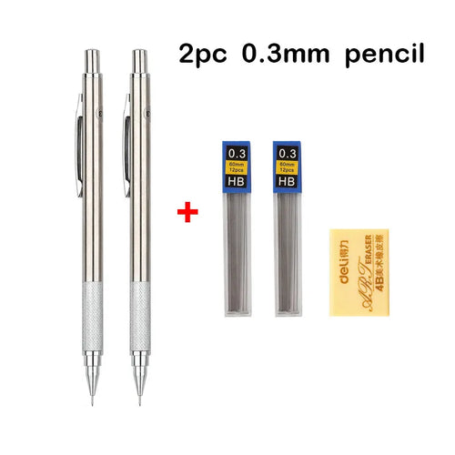 Full Metal Mechanical Pencil Set – 0.3 to 2.0mm Precision Drawing Tools for Art & Drafting