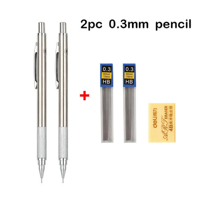 Full Metal Mechanical Pencil Set – 0.3 to 2.0mm Precision Drawing Tools for Art & Drafting