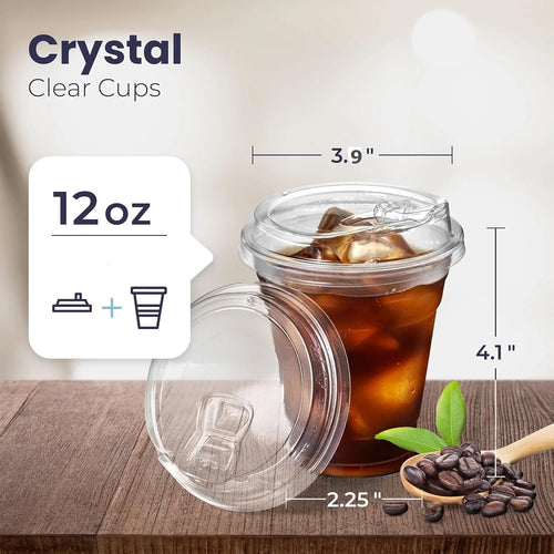 10 Sets Clear Plastic Cups with Sip Lids – 12/16/20 oz Disposable Drink Cups