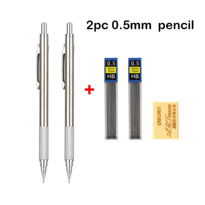 Full Metal Mechanical Pencil Set – 0.3 to 2.0mm Precision Drawing Tools for Art & Drafting