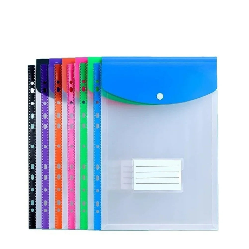 6pcs Plastic Envelope With Adhesive Snaps & 11 Holes File Folder
