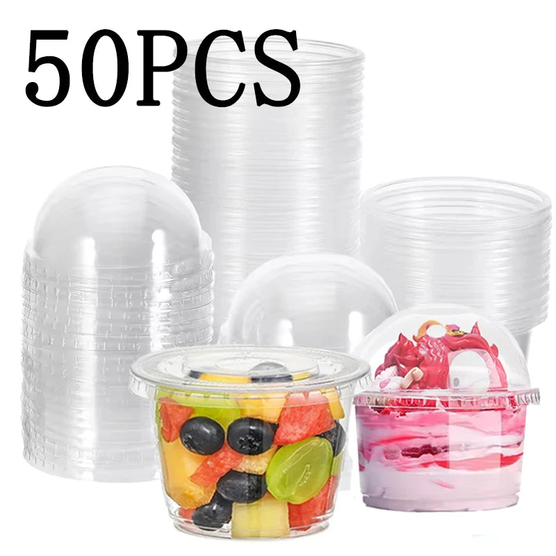 50PCS Disposable Transparent Plastic Cups Dome Flat Lids Milk Tea Cups
