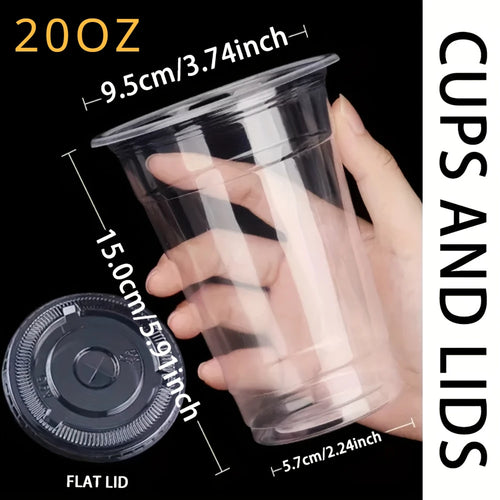 50PCS Disposable Plastic Cups with Lids for Ice Coffee Cold Drinks
