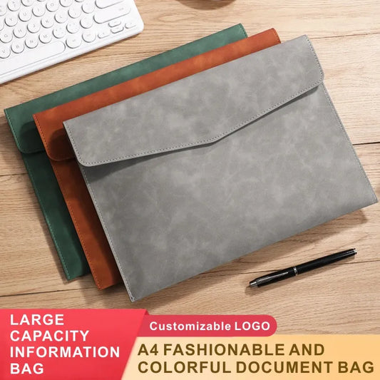 PU Leather A4 Document Bag, 7 Colors, File Folder for Office & Travel,