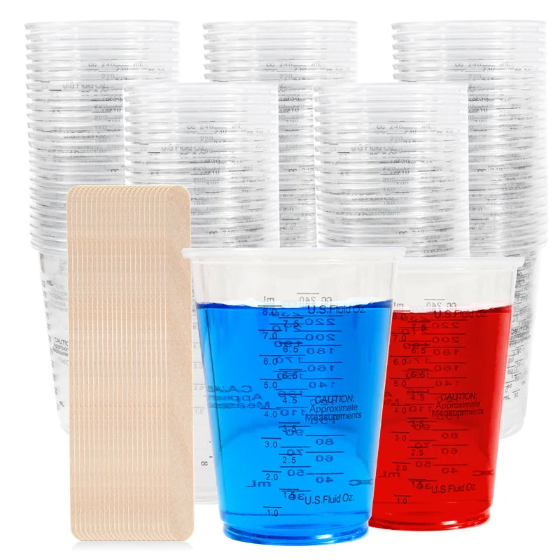 FAIS DU 8oz Disposable Measuring Cups with Stirring Sticks Plastic
