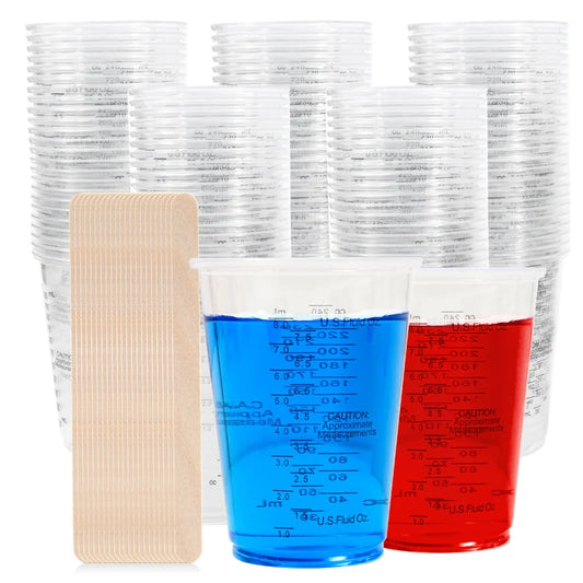FAIS DU 8oz Disposable Measuring Cups with Stirring Sticks Plastic