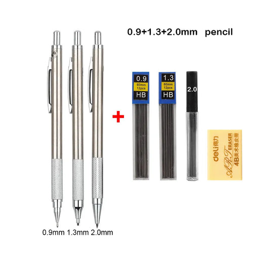 Full Metal Mechanical Pencil Set – 0.3 to 2.0mm Precision Drawing Tools for Art & Drafting