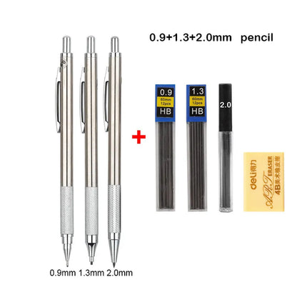 Full Metal Mechanical Pencil Set – 0.3 to 2.0mm Precision Drawing Tools for Art & Drafting