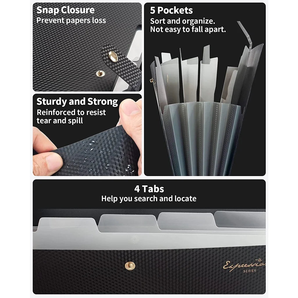 Expanding File Folder,5 Pocket Folders for Documents,Portable Paper