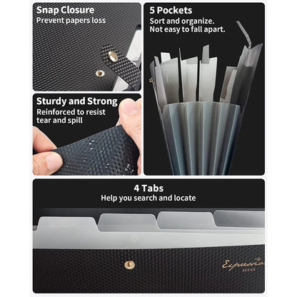 Expanding File Folder,5 Pocket Folders for Documents,Portable Paper