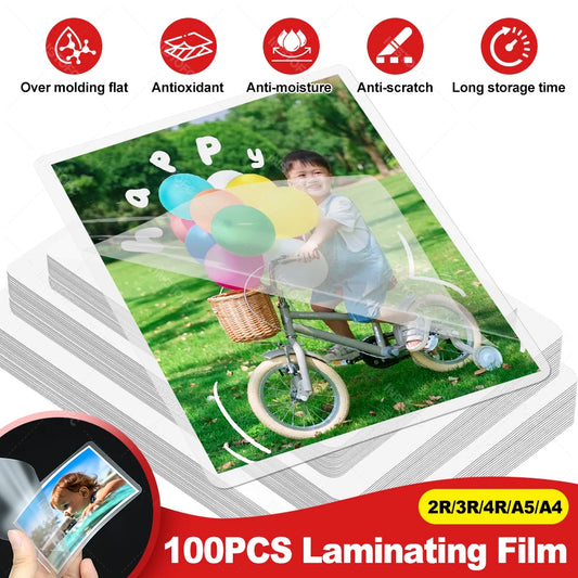 100 Pack A4/A5/A6/2R/3R/4R Laminating Film Sheets 80Mic Clear Round