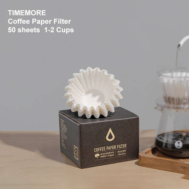TIMEMORE 1-2Cups Basket Coffee Paper Filter Pour Over Filter Papers 50