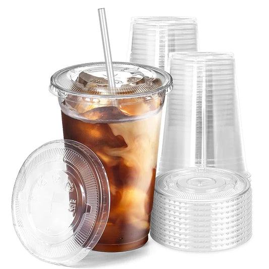50pcs/Set 12/16OZ Plastic Cups With Lids Disposable Cups For Iced