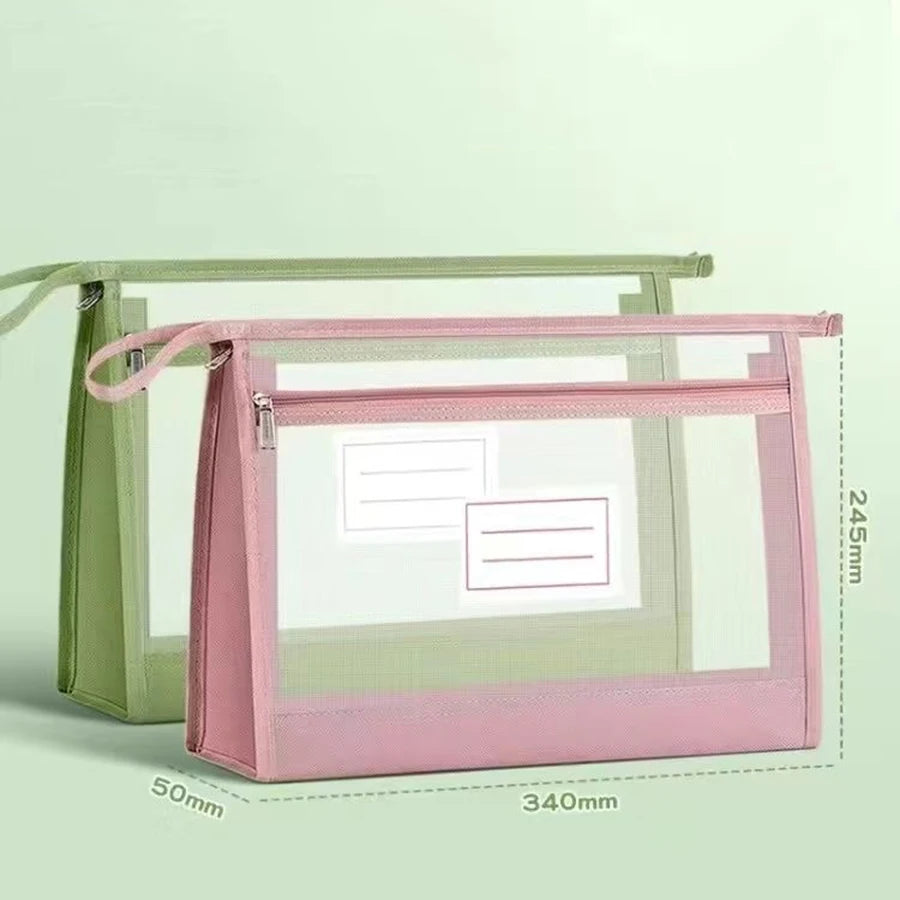 Large A4 Clear Mesh Organiser with Double Zip - Spacious Portable