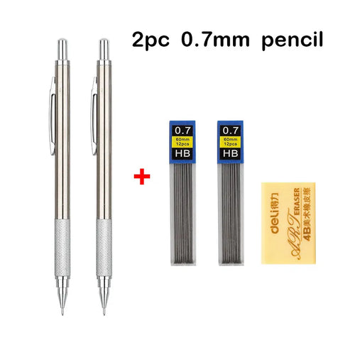 Full Metal Mechanical Pencil Set – 0.3 to 2.0mm Precision Drawing Tools for Art & Drafting