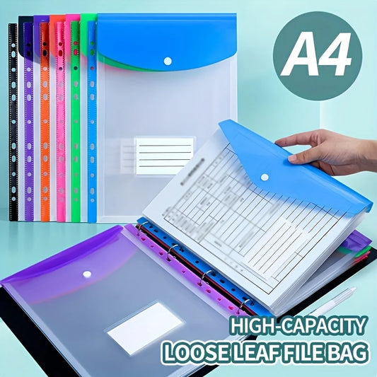 6pcs A4 High-Capacity Loose-Leaf File Bags with 11-Hole Binding