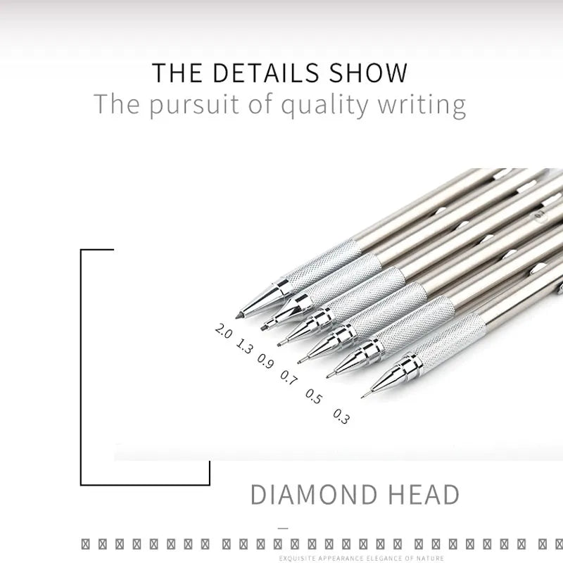 Full Metal Mechanical Pencil Set – 0.3 to 2.0mm Precision Drawing Tools for Art & Drafting