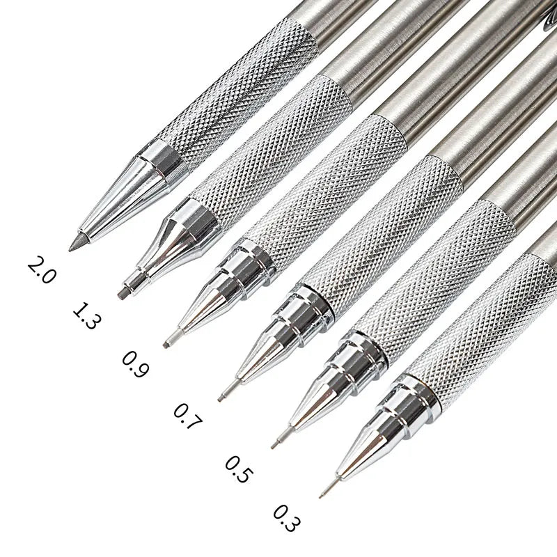 Full Metal Mechanical Pencil Set – 0.3 to 2.0mm Precision Drawing Tools for Art & Drafting